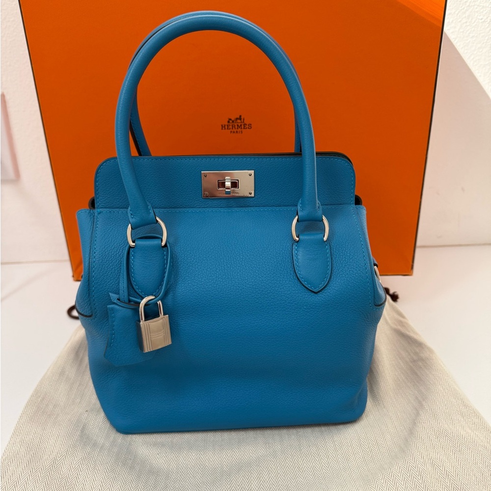 New Hermès Toolbox 20 Bleu Swift Leather Full Set Palladium Hardware Bag - Picture 3 of 16